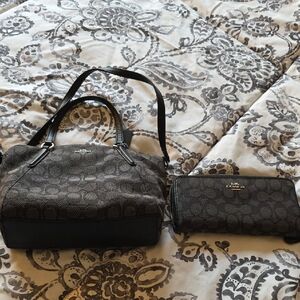 Coach Black and Brown Signature Satchel W/ matching Wallet